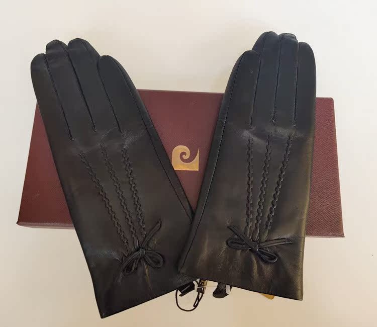 Pierre Carden goat leather ladies leather gloves repair hand touch screen warm plus velvet thin velvet gloves 894292079A