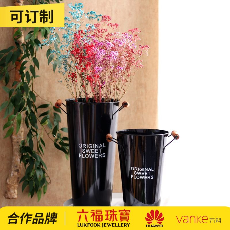 (mountain tree)Street corner flower shop Vintage tin high barrel flower pot Flower pot Flower tube made old European American Japanese style