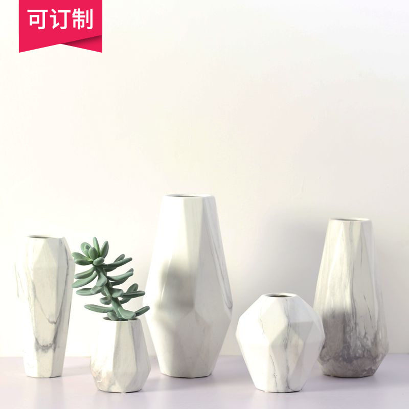 Mountain Tree Nordic Ceramic Marble Textured Vase Minimalist Creative Geometric Florator Living Room Table Decoration Pendulum-Taobao