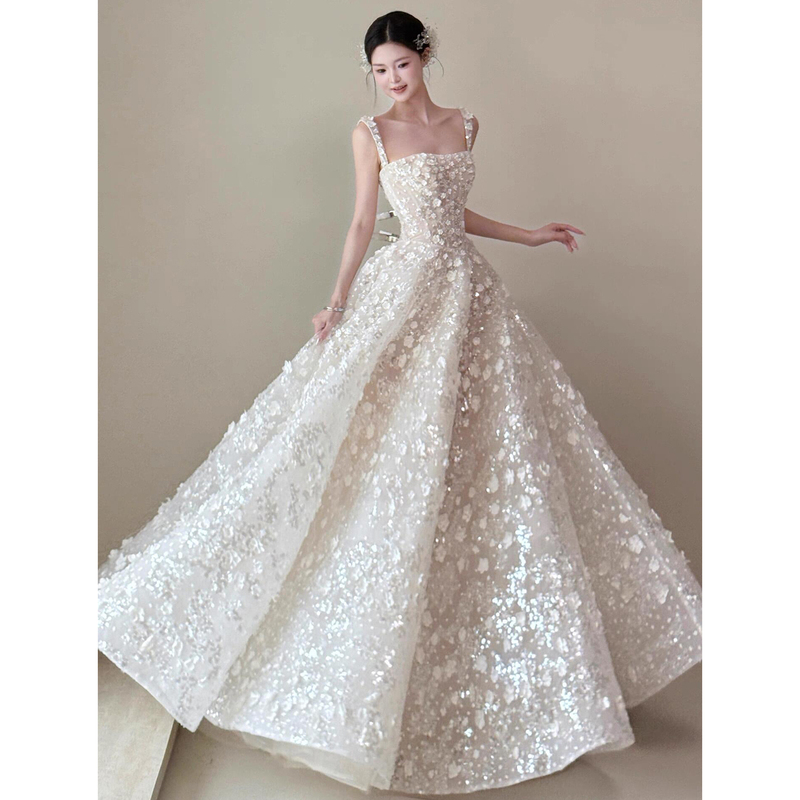 Strappy Floral Light Wedding Dress 2026 New Style Runaway Bride Princess Heavy-Duty High-End Engagement Dress Petite Summer Strappy Floral Light Wedding Dress 2026 New Style Runaway Bride Princess Heavy-Duty High-End Engagement Dress Petite Summer