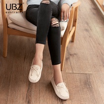 UBZ waterproof Bean shoes womens leather 2021 spring new soft leather bow soft bottom non-slip pregnant women flat shoes