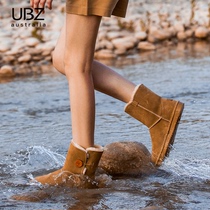 UBZ waterproof snow boots womens middle tube 2021 New thick cotton boots women winter plus velvet shoes plus Velvet Northern boots