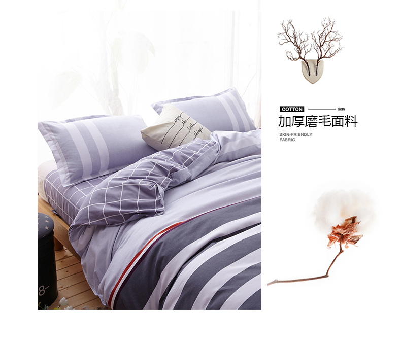 Bộ phim hoạt hình dày đơn giản chà nhám bốn mảnh set 1.5 / 1.8m giường cưới đôi đơn - Bộ đồ giường bốn mảnh bộ chăn ga gối cotton