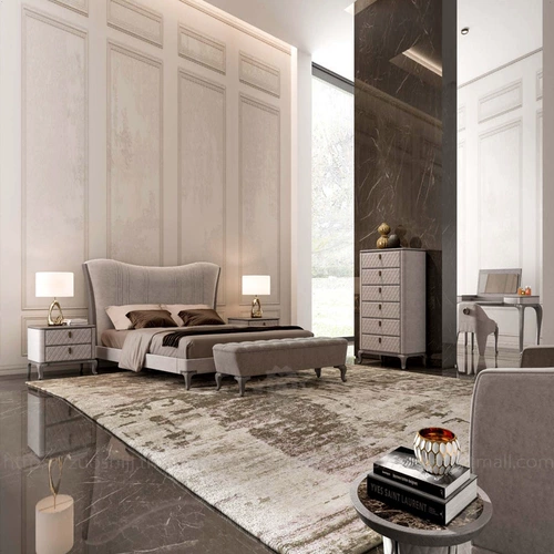 Light Light Luxury Modern Minimalist Atmosphere 1.8 Деревянная высокая спина технологии ткань ткань матовая мода серая двуспальная кровать