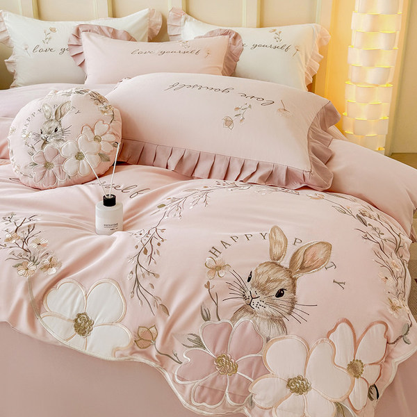 New Autumn and Winter A-Grade Maternal and Infant-Grade All-Cotton Brushed Four-Piece Set, Pure Cotton, Thickened, Warm Floral Duvet Cover Bedding Set 4