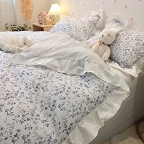 Hipster Lace Summer Cotton Four Piece Set 100 Cotton Floral Sheet quilt cover Bed Hats Bedding Kit