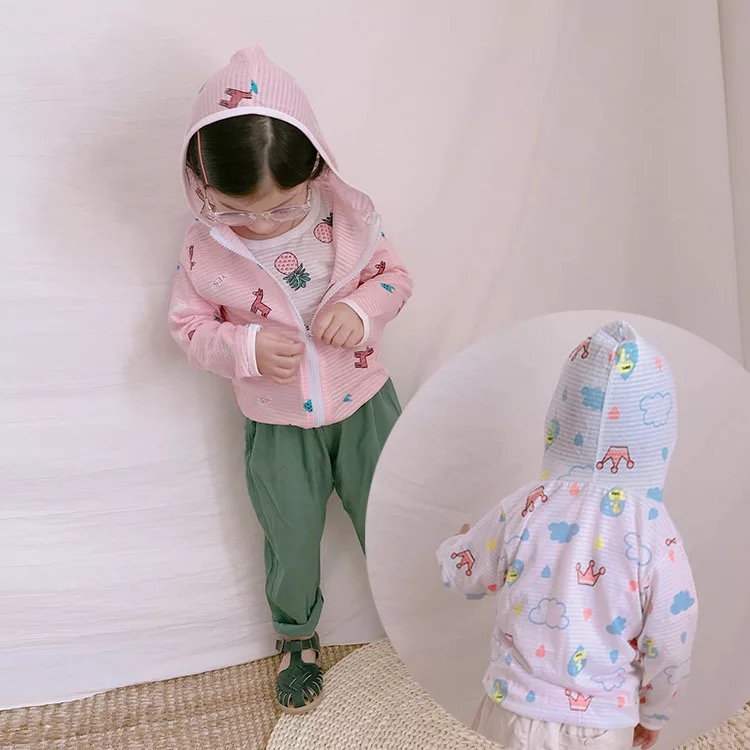 Korean children's clothing boys and girls spring and summer new cotton sunscreen clothing air-conditioning clothing casual hooded thin coat Korean version