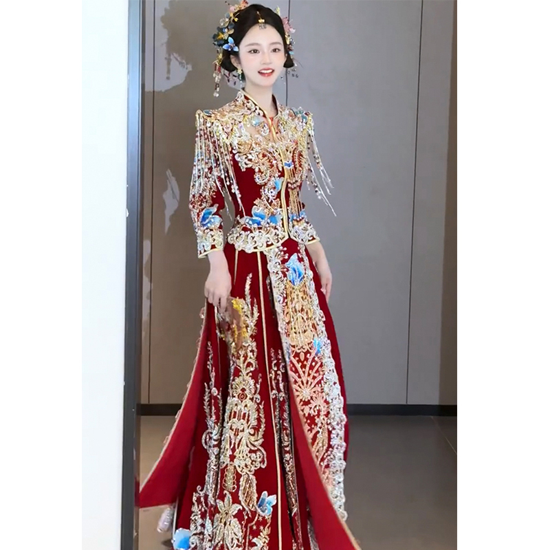 Xiuhe-Style Wedding Dress 2026 New Model Bride's Formal Dress Heavy Embroidery Toast Dress Plus Size Fat mm 100kg Chinese-Style Wedding Gown