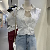 0716A10 Yoona Korea Live Broadcast Stand Collar Small Flying Sleeves Short Shirt Top