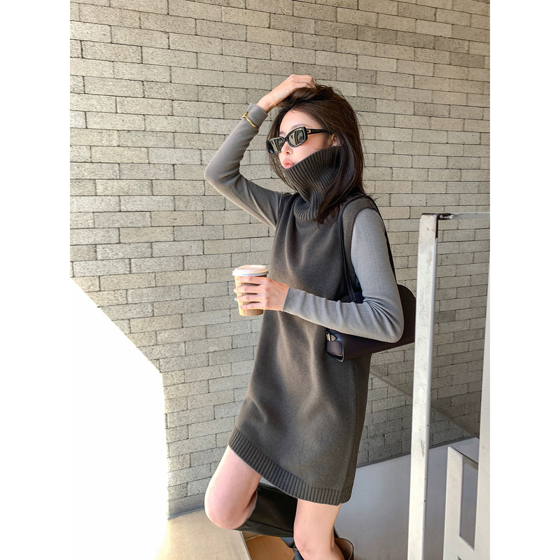 Ls Western-Style Casual Wear High-Neck Sleeveless Knitted Wool Dress for Women, Autumn Elegant Inner Wear or Outer Wear Tank Dress Ls Western-Style Casual Wear High-Neck Sleeveless Knitted Wool Dress for Women, Autumn Elegant Inner Wear or Outer Wear Tank Dress