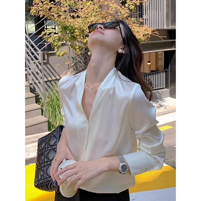 Ls Workplace Commuting Shirt! Silk-Like Satin Shirt for Women, 2026 Summer New Fashion Versatile Top