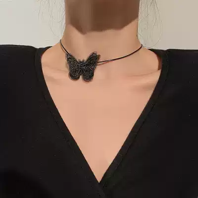 Black lace butterfly necklace female summer choker 2021 New Net red collar collar neck trim neck strap