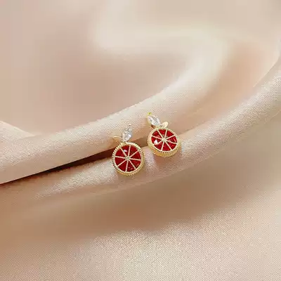 Ear needle simple Female small 2021 Crystal grapefruit sleep without ear picking earrings female silver needle gilded summer