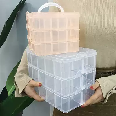 Transparent cosmetics jewelry storage box small plaid large capacity ear needle earrings hand jewelry box Zi Xia