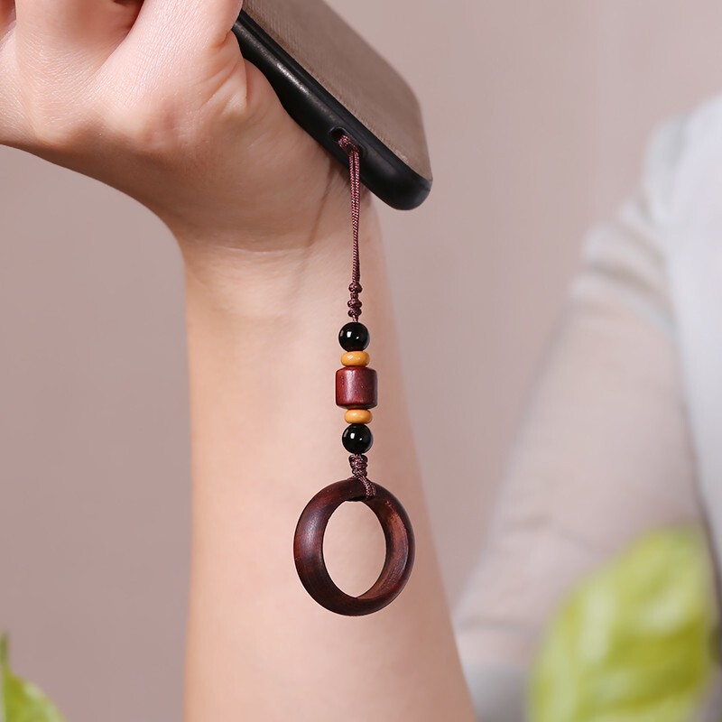 Small-Leaf Rosewood Wooden Ring Personalized DIY Phone Chain Keychain Pendant Phone Lanyard Chain
