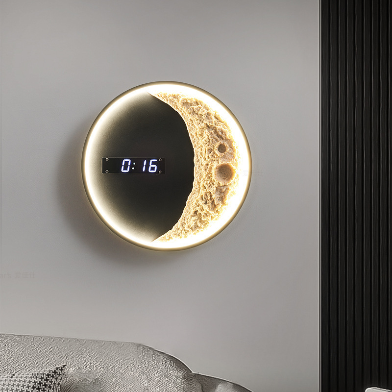 Creative Clock Wall Lamp Decorative Painting Moon Atmosphere Dual-Purpose Design 2025 Trendy Background Wall Moon Wall Lamp