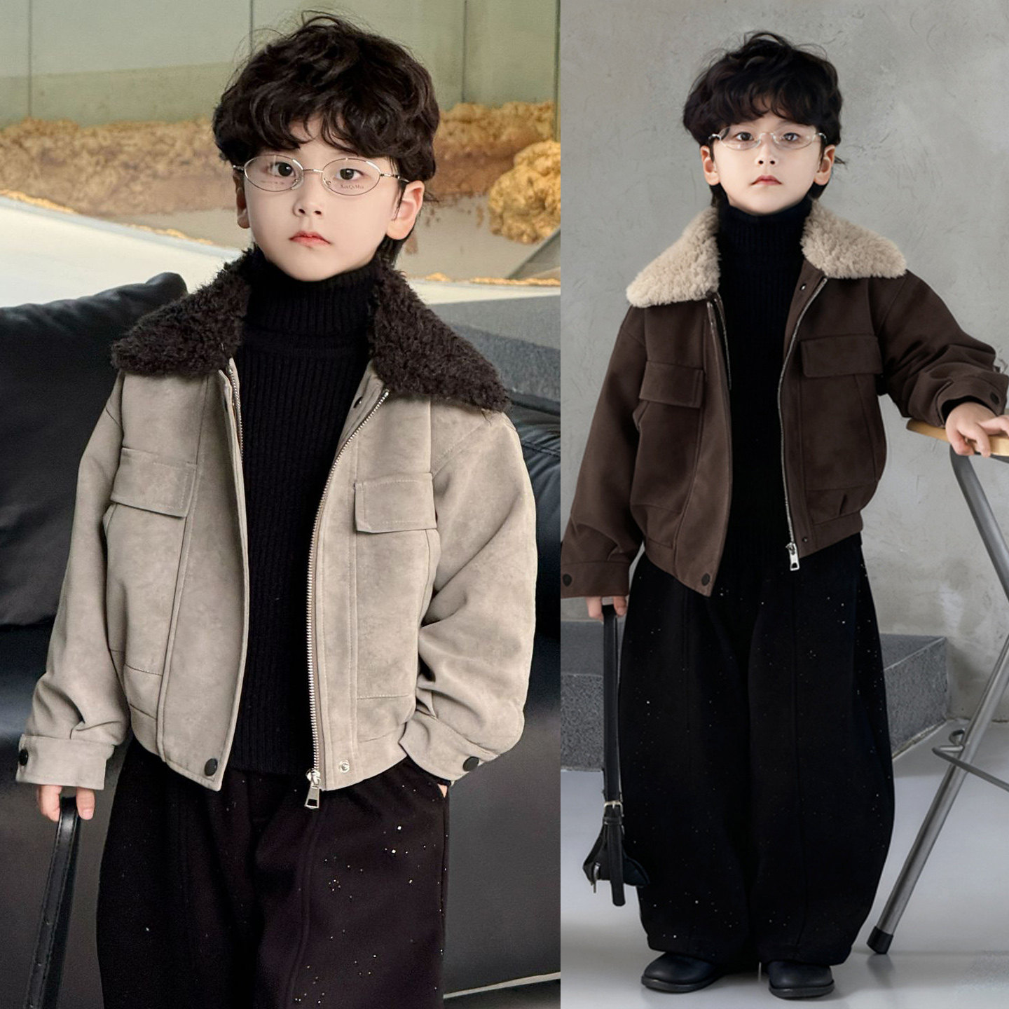 Куртка для мальчиков в стиле хулигана, красивый костюм из плотного бархата, осенне-зимний новый красивый костюм для мальчиков на день рождения, ретро кожаная куртка в гонконгском стиле, тренд