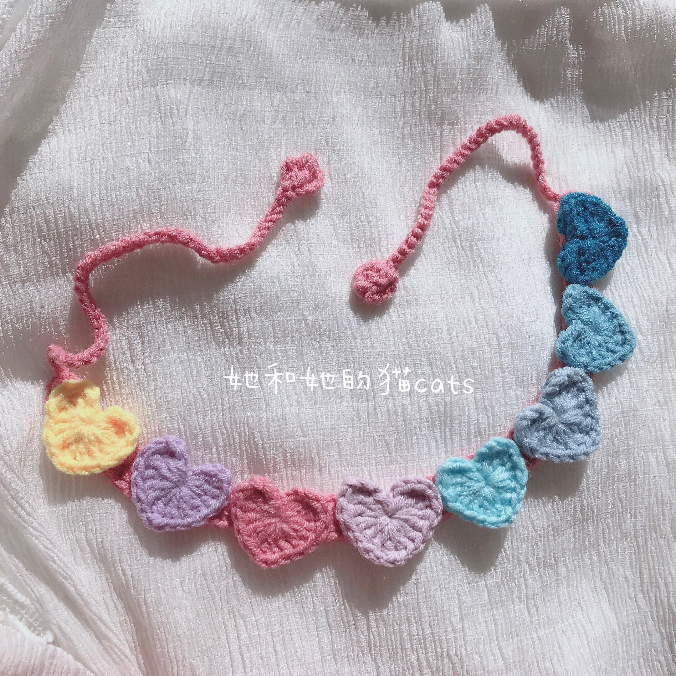 She and her cat cats cat love rainbow collar knitted cute pet scarf handmade dog accessories