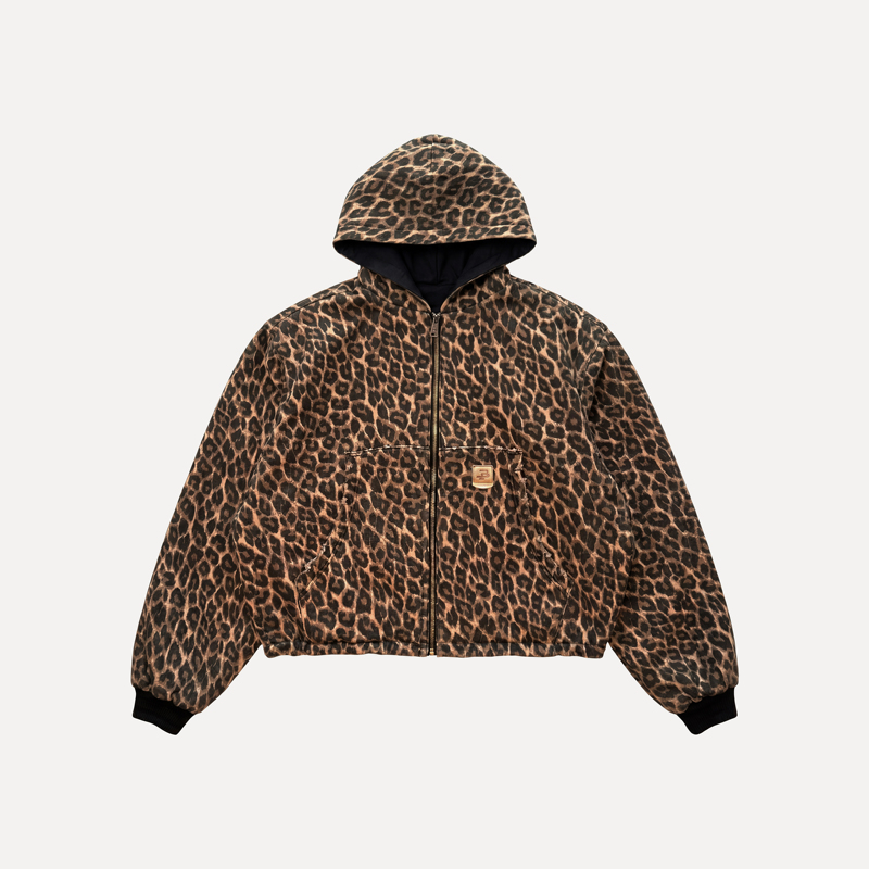 Masonprince* New Year Animal Leopard Print Reversible Double-Sided Boxy Hooded Jacket