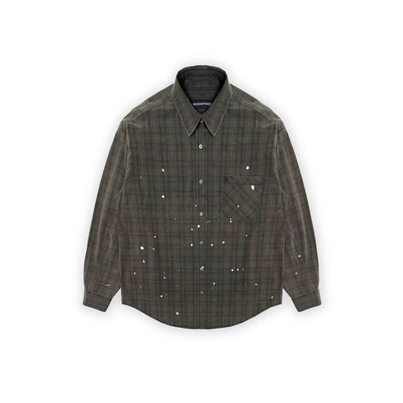 Masonprince Spring Classic Plaid Natural Faded Unisex Army Green Ink-Splashed Shirt Men's Design Long Sleeve Masonprince Spring Classic Plaid Natural Faded Unisex Army Green Ink-Splashed Shirt Men's Design Long Sleeve