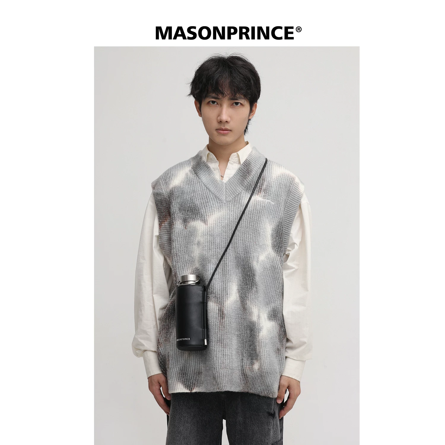 Подарок MASONPRINCE! Версия двойной вязано-туннельной футболки-свитера из серой шерсти высокого качества с рисунком зебры