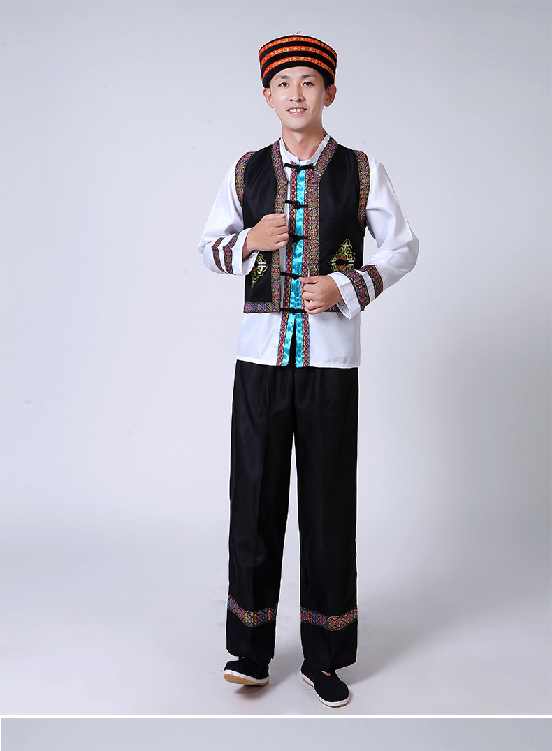 Miao Zhuang nam giới mới biểu diễn trang phục thiểu số vest phù hợp với sân khấu biểu diễn trang phục khiêu vũ quần áo thổ cẩm