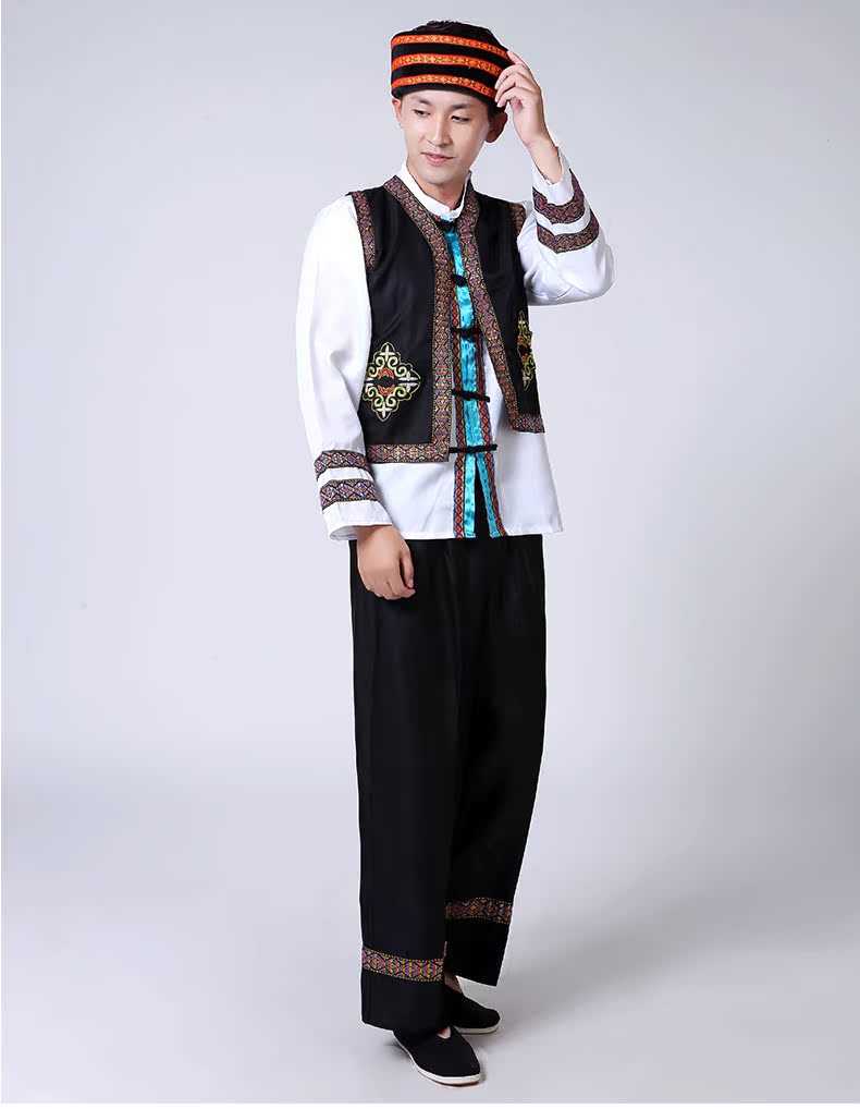 Miao Zhuang nam giới mới biểu diễn trang phục thiểu số vest phù hợp với sân khấu biểu diễn trang phục khiêu vũ quần áo thổ cẩm