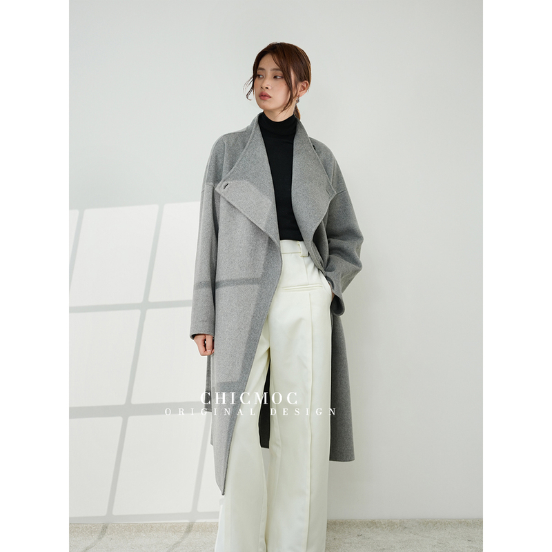 Chicmoc Italian Imported Cashmere Double-Sided Wool Coat for Women, High-Quality Australian Wool Long Coat