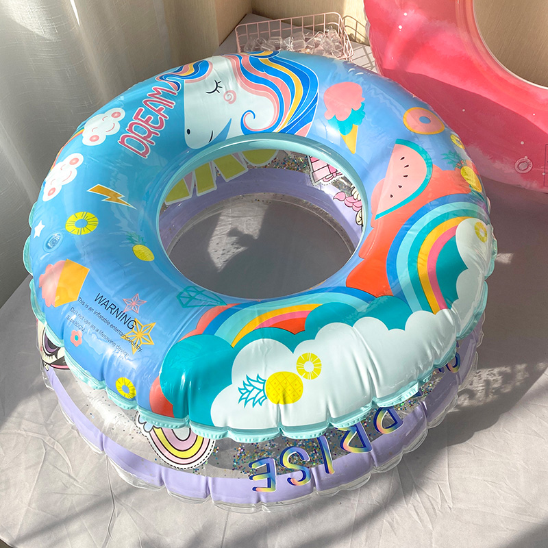 Cute Cartoon Swimming Ring Bright Sheet Adult Children Lifebuoy Male and female Thickened Inflatable Swimming Ring Unicorn Underarms Lap