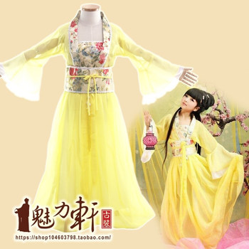 Children's Ancient Costume Performance Outfit/Fairy Costume Halloween Gift/Seven Fairies Yellow Ancient Costume for Girls