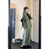 Спортивный костюм для школьников, зеленая толстовка, штаны в стиле хип-хоп, комплект, осенний, свободный крой, по фигуре