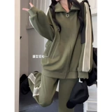 Спортивный костюм для школьников, зеленая толстовка, штаны в стиле хип-хоп, комплект, осенний, свободный крой, по фигуре