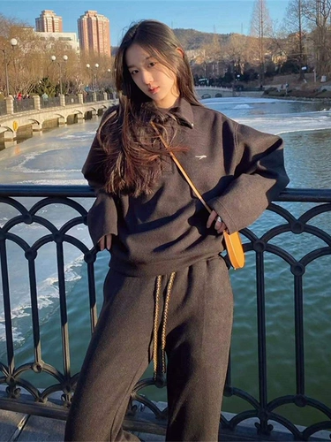 Демисезонный спортивный костюм для школьников, утепленная толстовка, комплект, простой и элегантный дизайн, в западном стиле, воротник поло