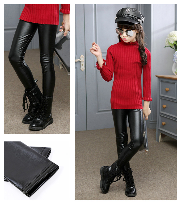 Quần da bé gái cộng với nhung dày bé trai Quần áo bé gái mùa đông 8 quần legging trẻ em 10 quần mùa đông 13 tuổi thủy triều quần áo trẻ em xuất khẩu