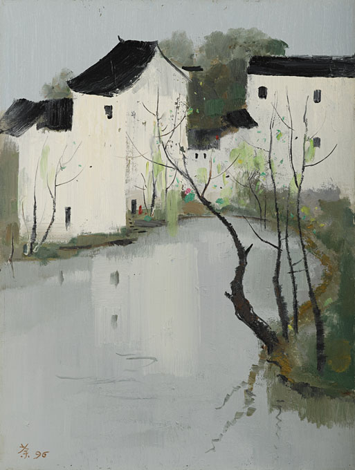 Copy printing Wu Guanzhong oil painting Jiangnan Water Town 46x61cm