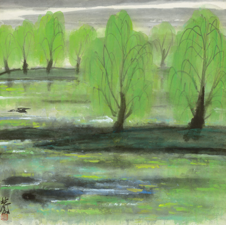 Famous painting art Microspray decoration painting Heart forest Sleeping West Lake 66x66cm Paper Bench