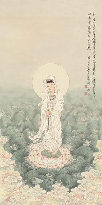 Copy Print Xia Jingshan Tap Lotus Sea Guanyin 55 6x112cm Silk Silk Ben-Taobao