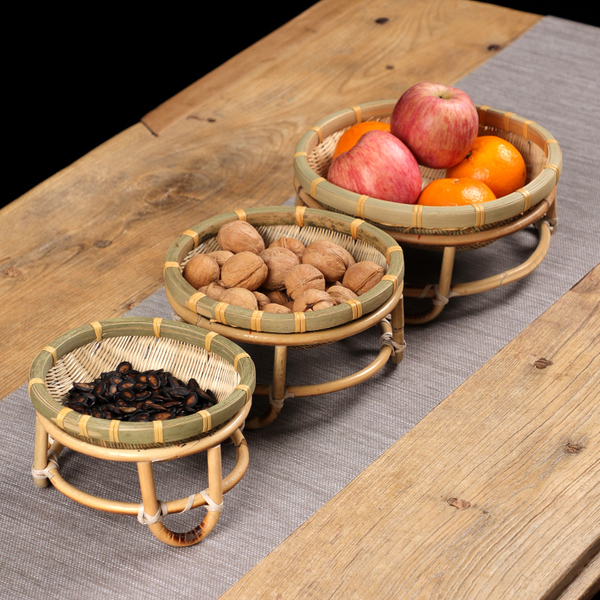 Handmade Bamboo Products Fruit Basket Tea Cake Tray Snack Basket Household Coffee Table Creative Snacks Bamboo Basket Storage Basket