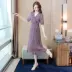 Cypress House 2021 mùa hè mới của phụ nữ Pháp váy ngắn tay cổ chữ V cạp cao váy hoa tươi - Váy eo cao