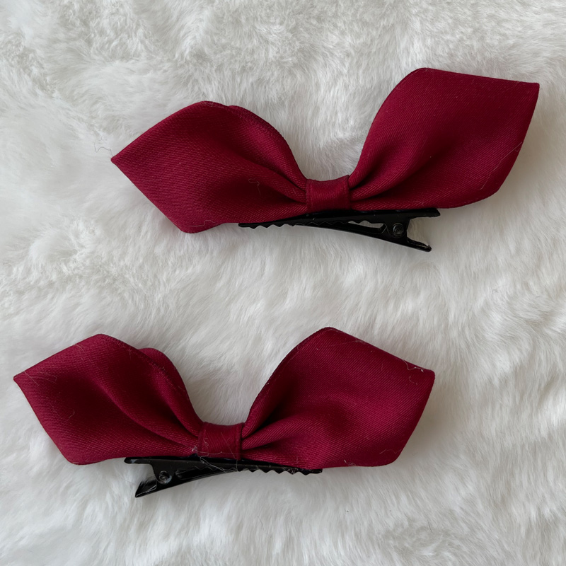A Pair Of Wine Red Rabbit Ear Clip & Cotton Ribbonsolar system Lolita the soft girl Headwear Hair band Lo Niang Sweet daily Hairpin KC Versatile Lolita Accessories Small things Adorable