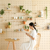 Solid wood hole board bedroom living room custom Nordic wall decoration Wall Wall wall display wooden net red shelf