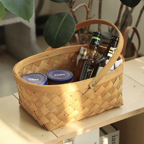 Wood chip picnic basket ginger garlic storage basket rattan bread basket bamboo handle basket woven fruit basket