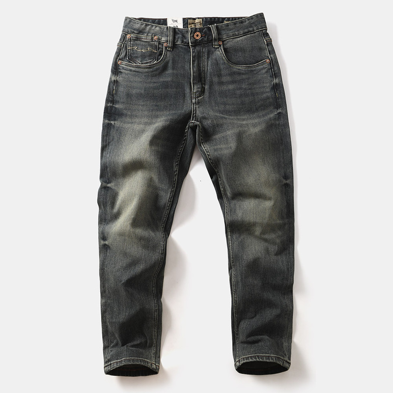 Heavy Weight Ami Khaki Retro Jeans Washed Distressed Jeans Men's Small Straight Casual Long Pants Trendy