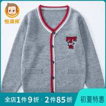 Hengyuan Xiang Spring Autumn New Children Sweater Boy Sweater Boy Wool Jersey Bottom Foreign Air Korean version CUHK Tong V-led knit cardio-hoodie