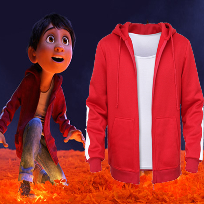 Hot-Selling Coco Miguel Red Jacket Hoodie with Fleece Lining and Thickened Sweatshirt for Children Cosplay Costume