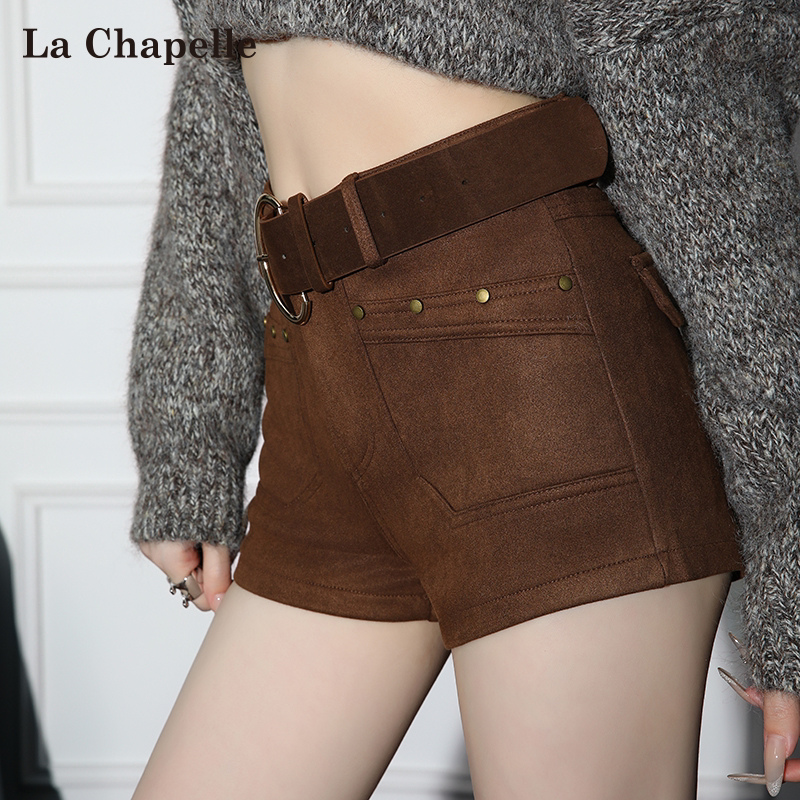La Chapelle Brown Suede Tight Shorts for Women, Winter 2026 New Style, High-Waisted Leggings for Outerwear, Boot Shorts La Chapelle Brown Suede Tight Shorts for Women, Winter 2026 New Style, High-Waisted Leggings for Outerwear, Boot Shorts
