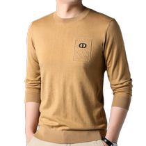 Hengyuanxiang round neck knitted t-shirt mens sweater spring and autumn mens clothing for young and middle-aged people with wool base shirt thin top