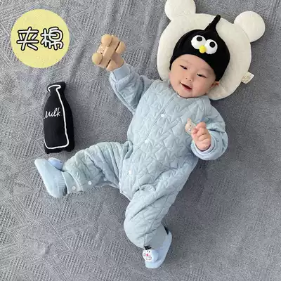 Baby clothes autumn and winter jumpsuit pure cotton-padded clothes foreign school newborn one-year-old boy baby winter clothes cute super cute Full Moon