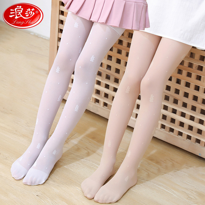 浪莎儿童丝袜连裤袜夏季薄款宝宝打底袜中大童袜子白色女童打底裤