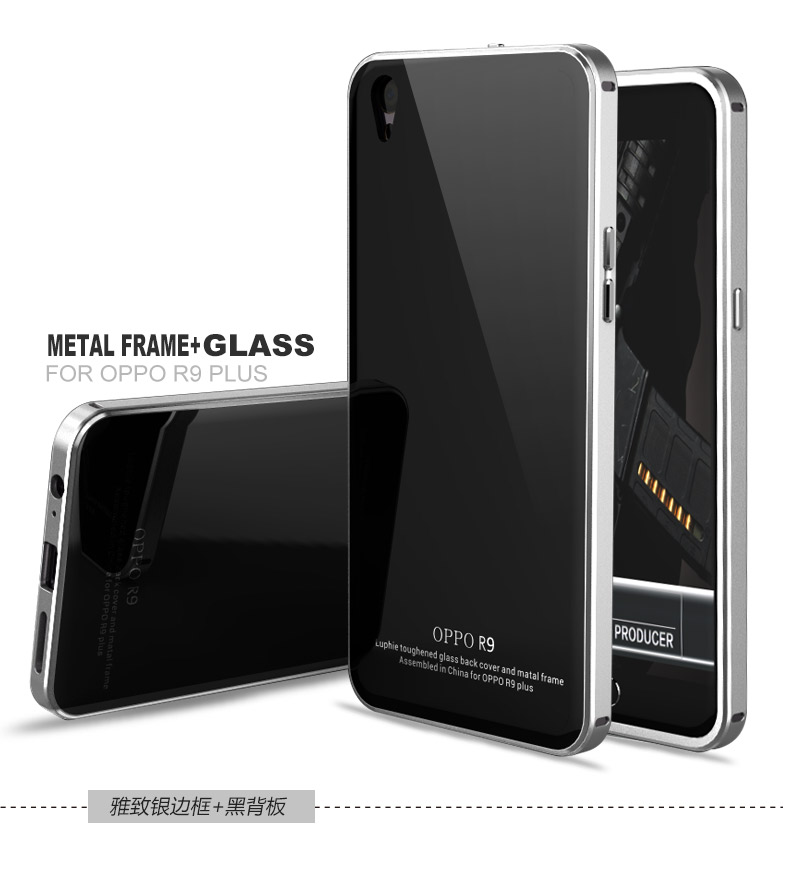 Luphie Aircraft Aluminum Metal Frame 9H Tempered Glass Back Cover Case for OPPO R9 Plus
